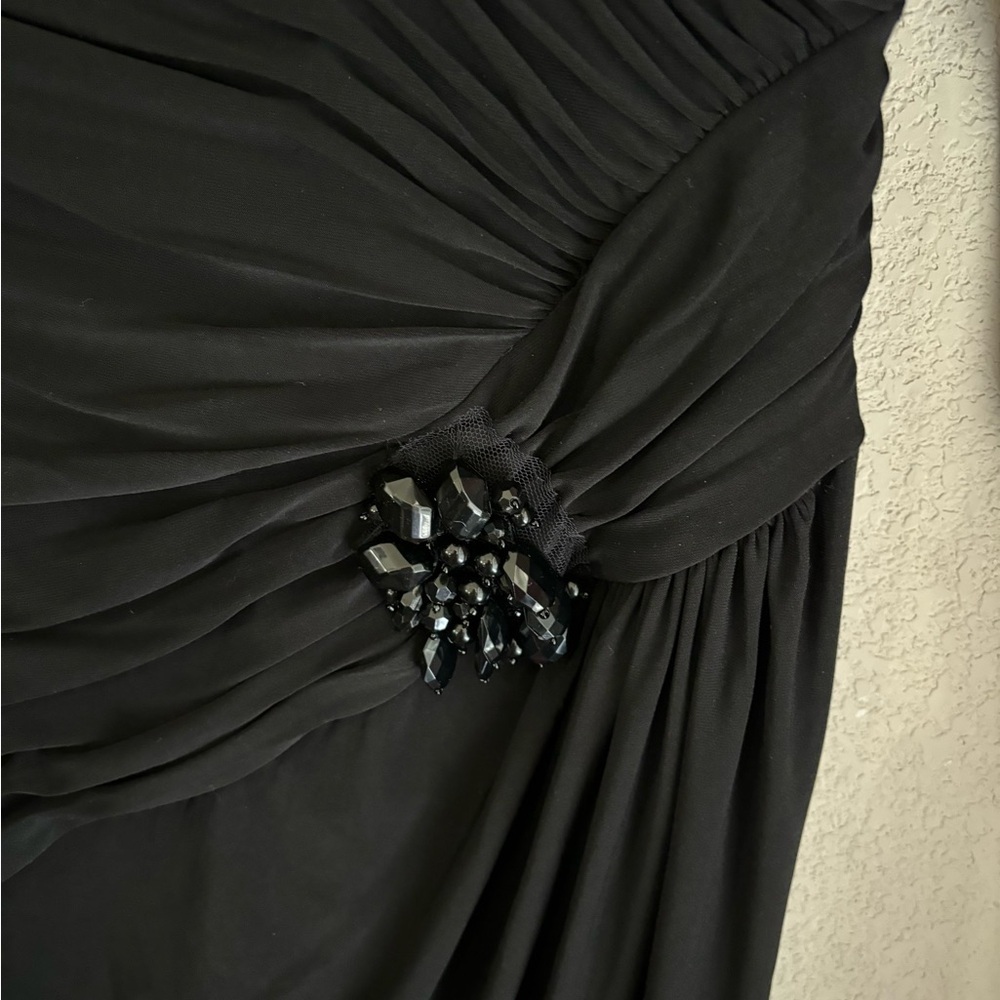 Adrianna Papell Occasions Black Beaded Ruched Bodycon Midi Cocktail Dress 8 - Picture 5 of 9